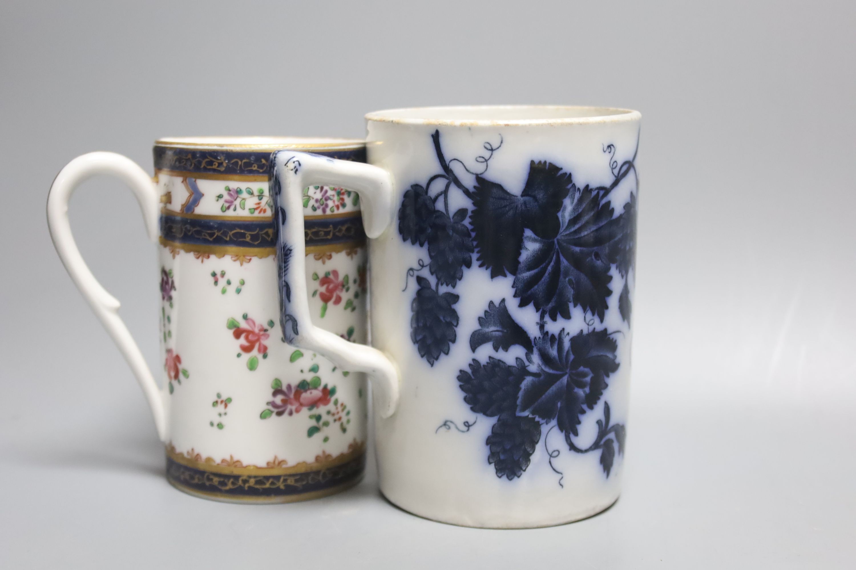 A group of ceramic mugs and cans, including a Samson of Paris armorial mug, 11.8cm and a Welsh gaudy style bowl